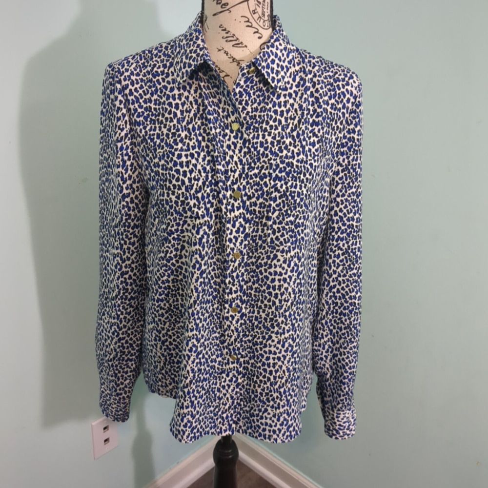 Juicy Couture small Blouse Leopard Print Long Sleeve Gold w/Logo Button Down